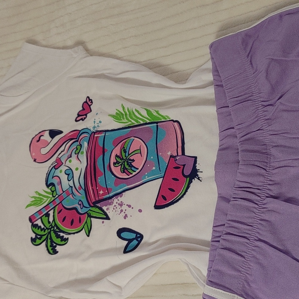 2 PC short and shirt purple and white Children's Place size L/G 10/12 - Picture 2 of 9